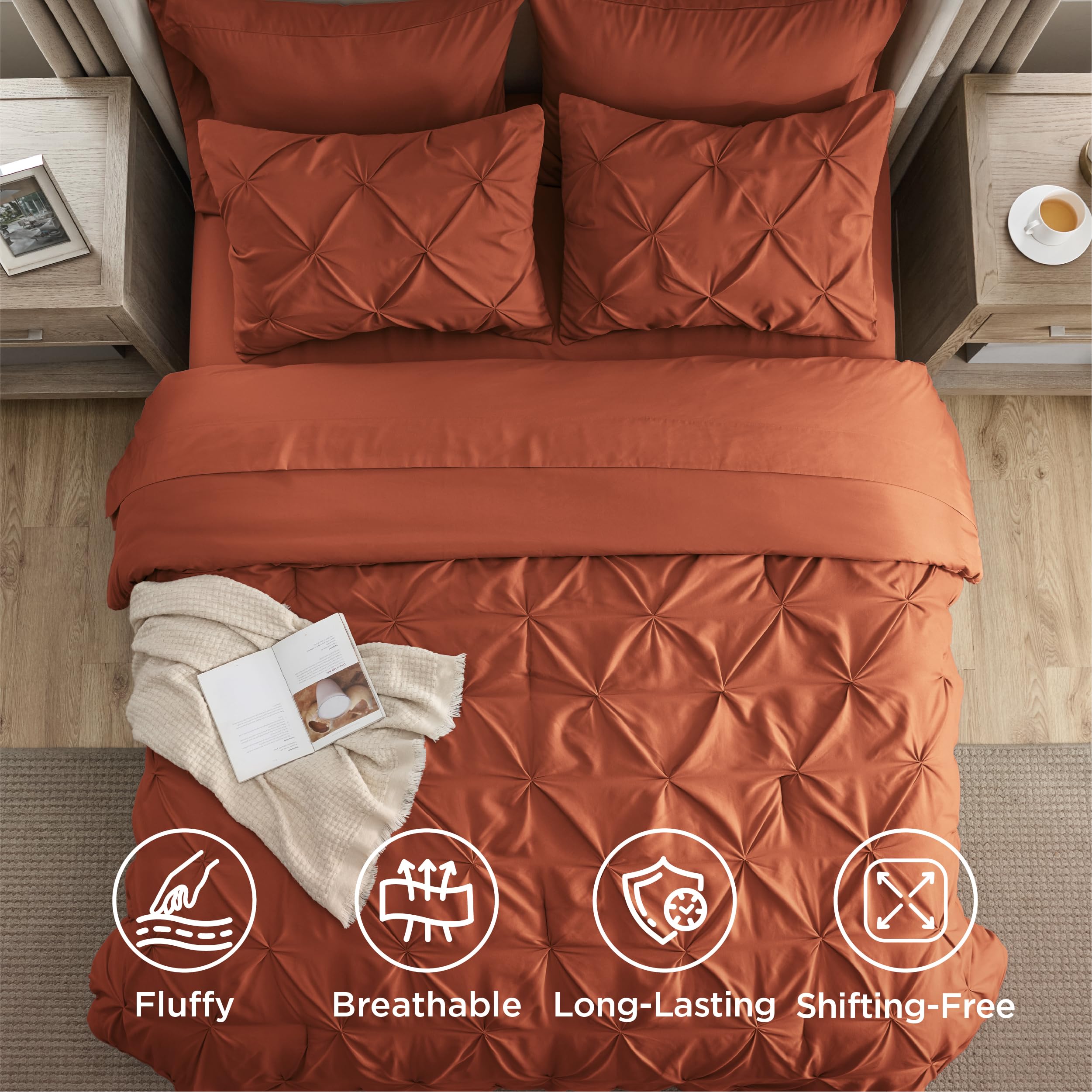 Bedsure rey textura microfibra naranja, color duradero y lavado sencillo.