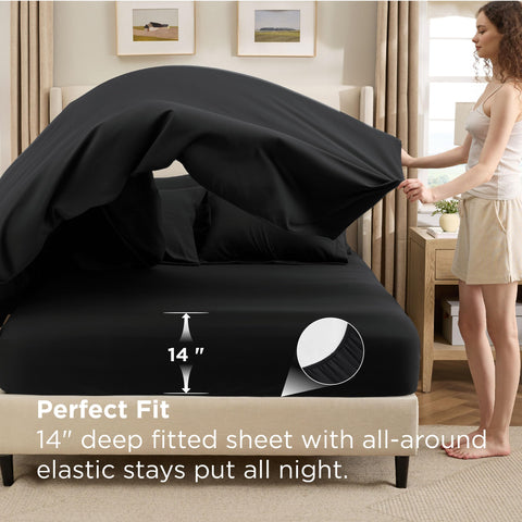 Bedsure sábana ajustable con bolsillos de 14 pulgadas para ajuste estable.