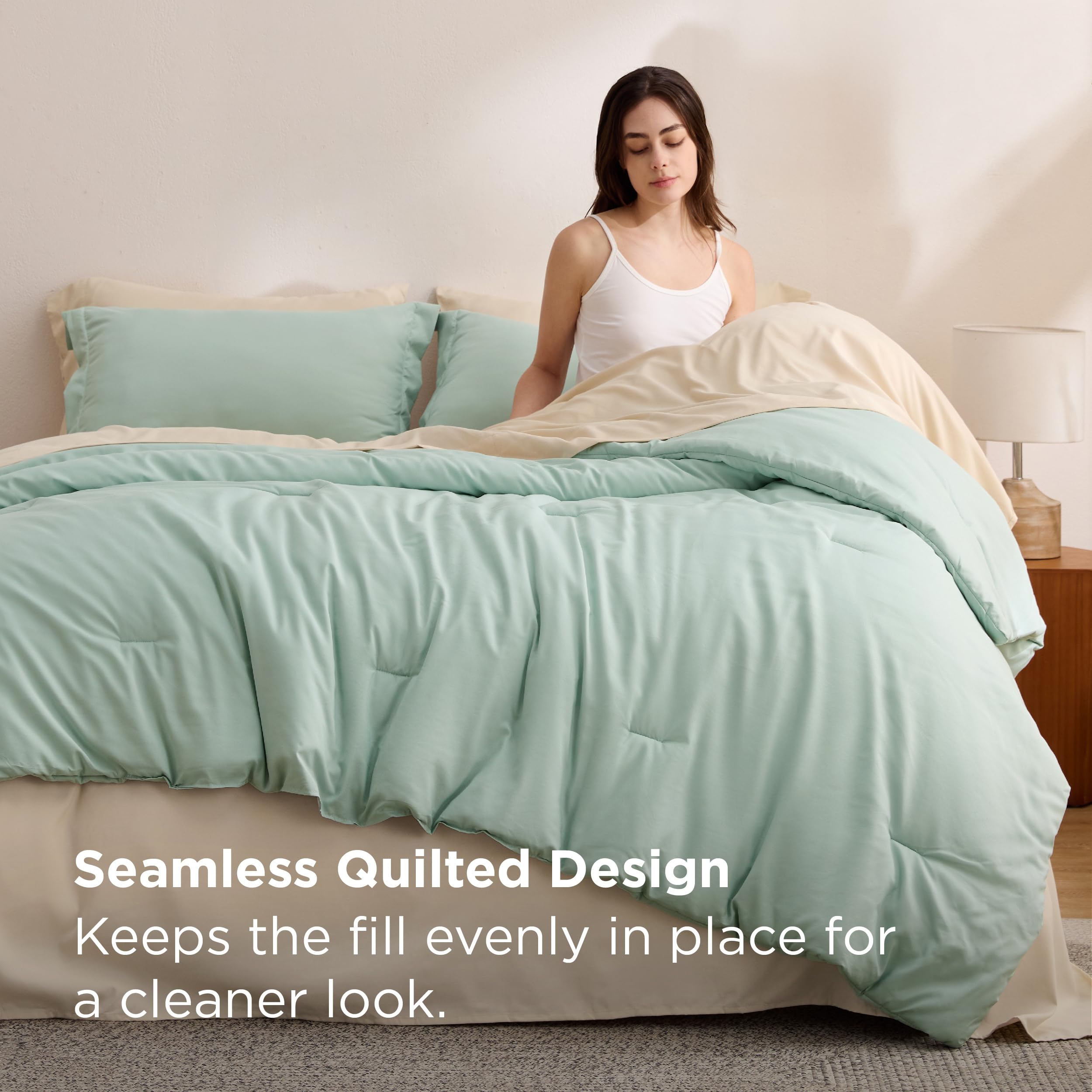 Bedsure Sábana bajera sage verde, ajuste seguro y fácil de cuidar