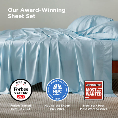 Bedsure sábanas queen, rayon bambú, suave y transpirable para dormir cómodo.