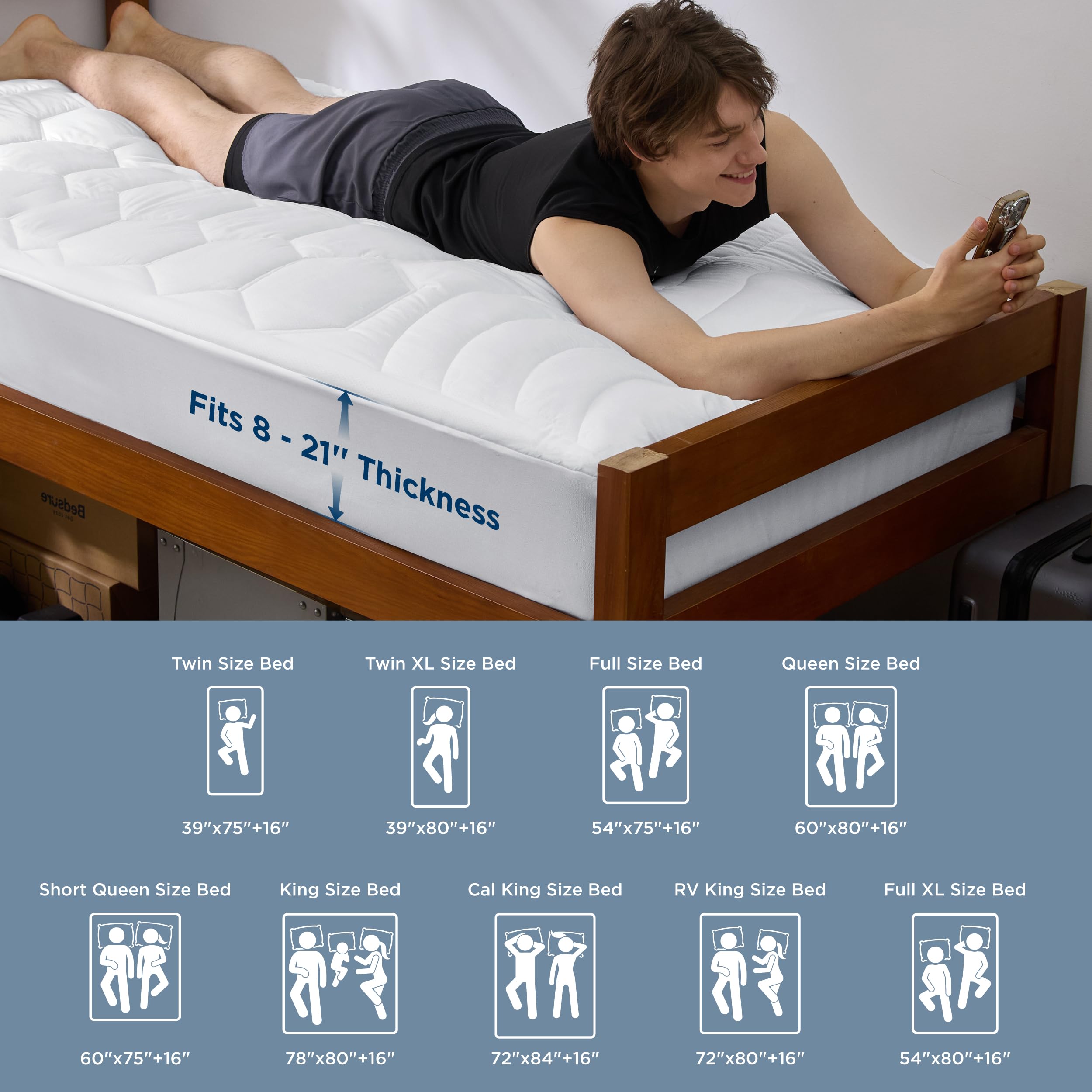 Bedsure Twin XL Mattress Pad lavable en máquina para mantenimiento fácil