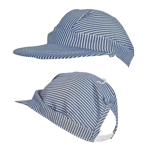 Beistle gorro de ingeniero ferroviario con rayas azul y blanco, ideal para fiestas.