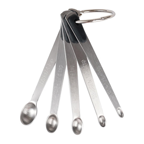 Conjunto BERYLER de cucharas medidoras en acero con mango de silicona negra para especias.