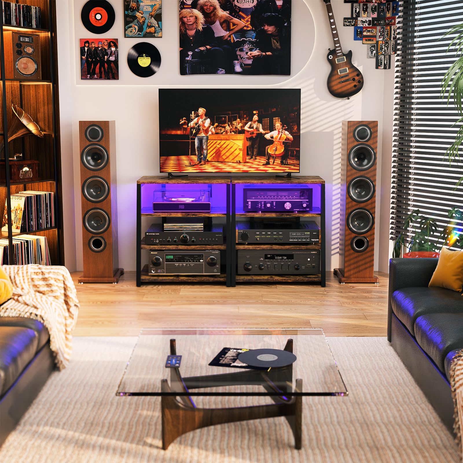 Besiost AV Media Stand estilo rustico en marron brillo.