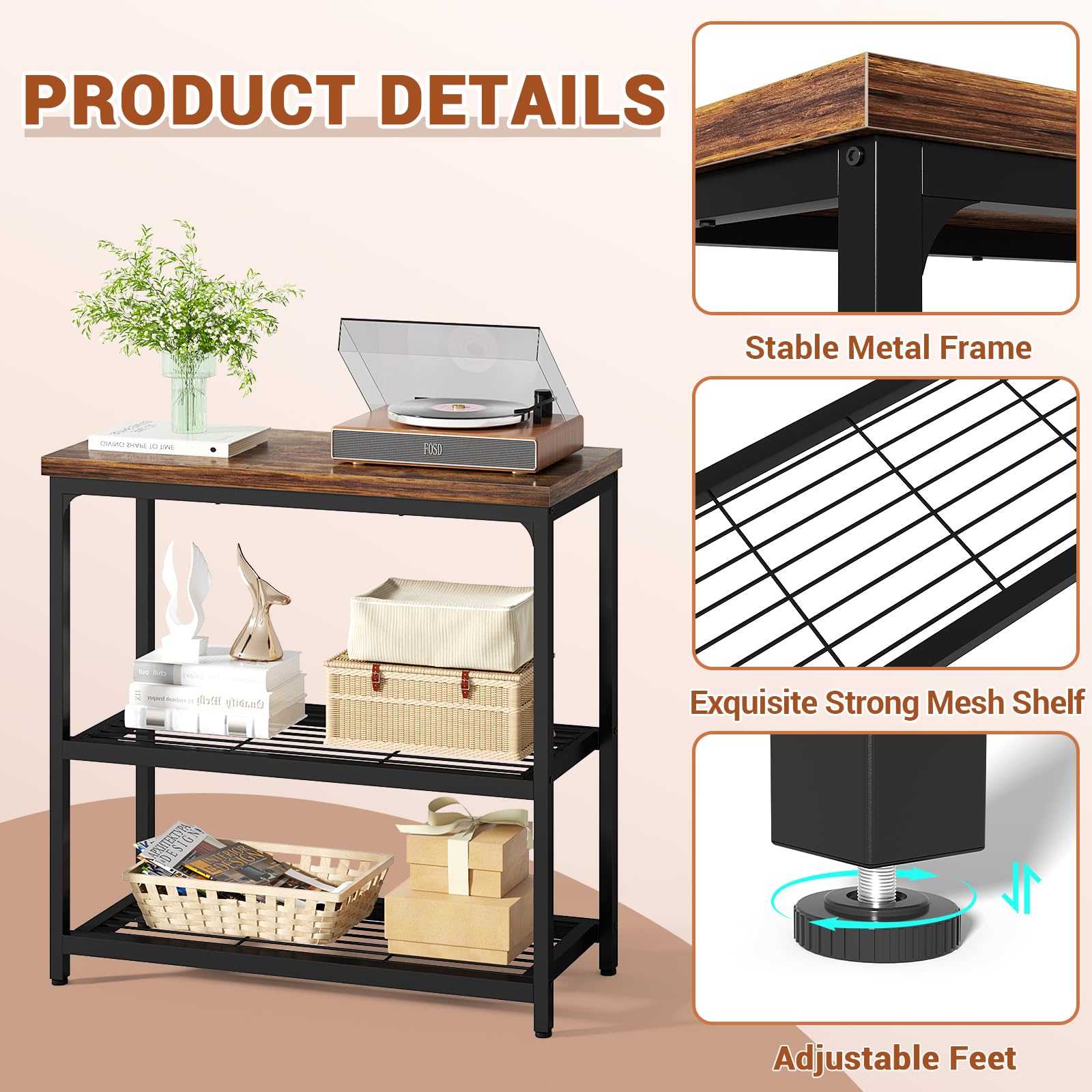 Besiost consola con patas ajustables para superficies irregulares.