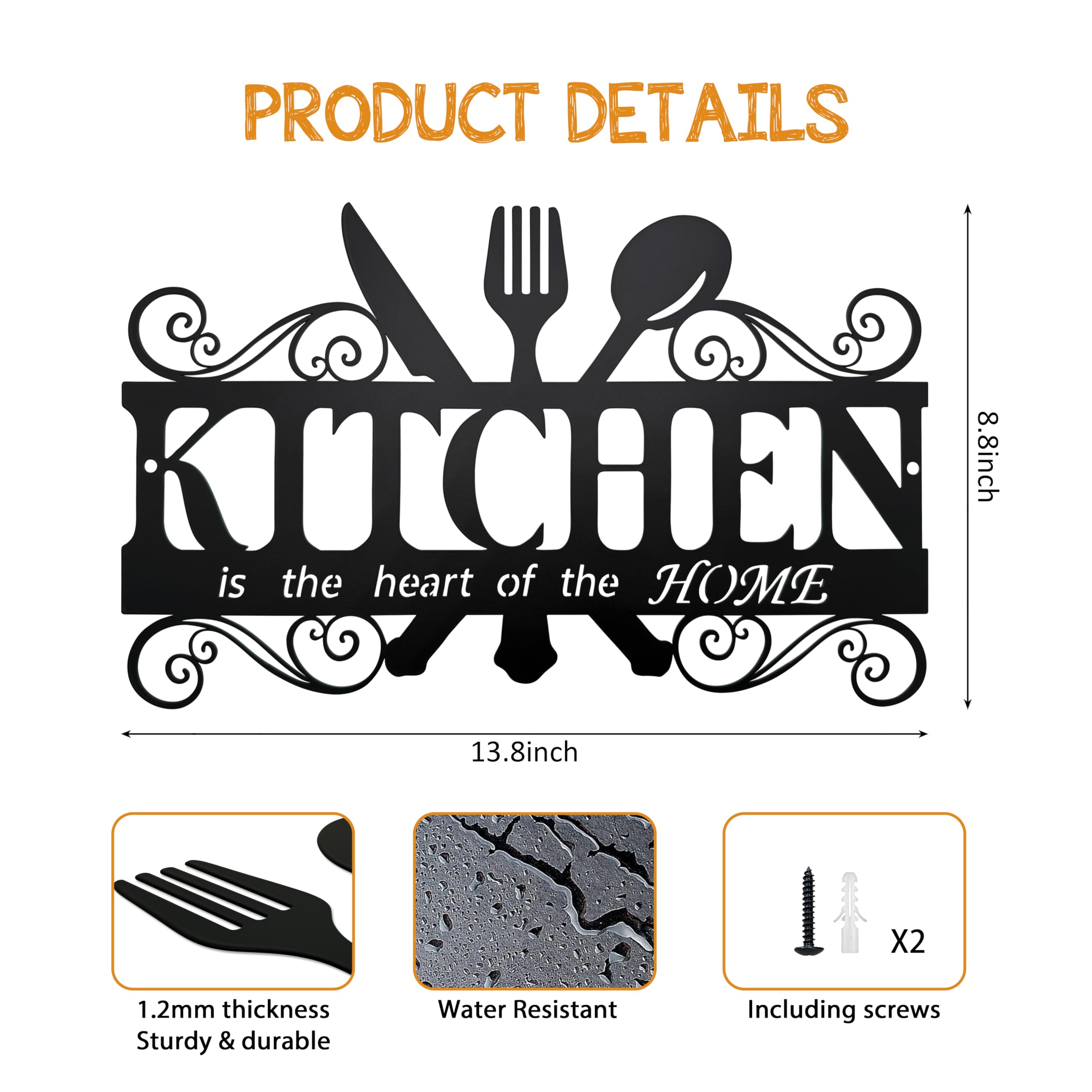 Decoracion metal cocina para comedor negro de BiaGift atrae atención, ideal murales de cocina.