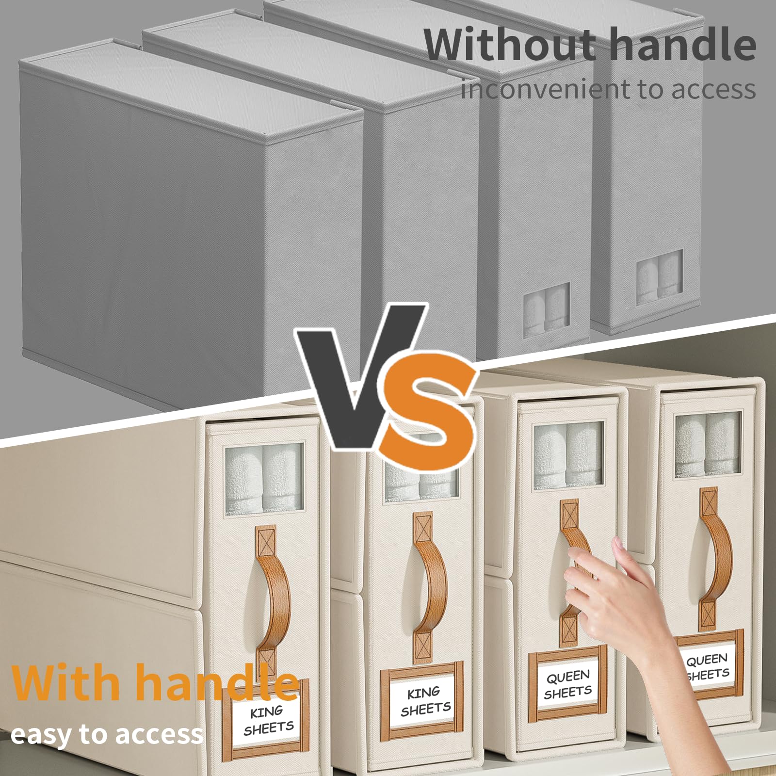 BigPonPon organizador de lino beige para armario, ideal para ropa de cama.