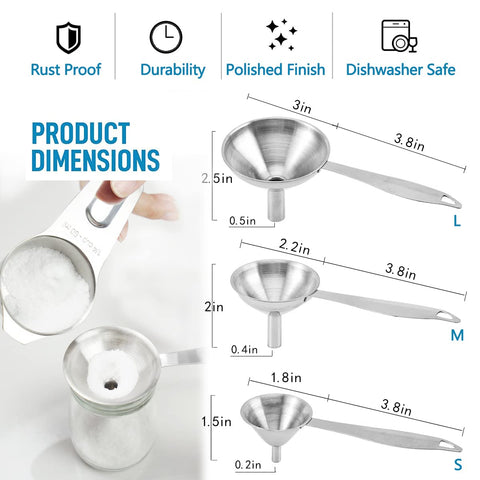 BLIGKO tres tamaños de embudo para diversas tareas.