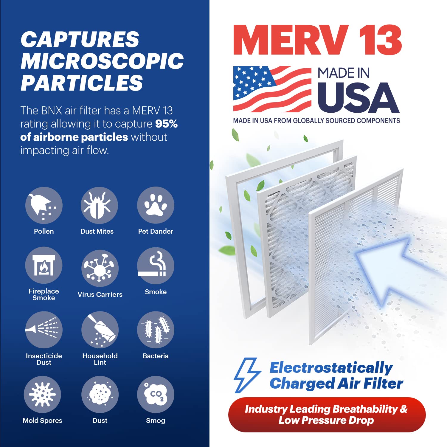 BNX TruFilter, baja-resistencia al flujo de aire para mayor comodidad.