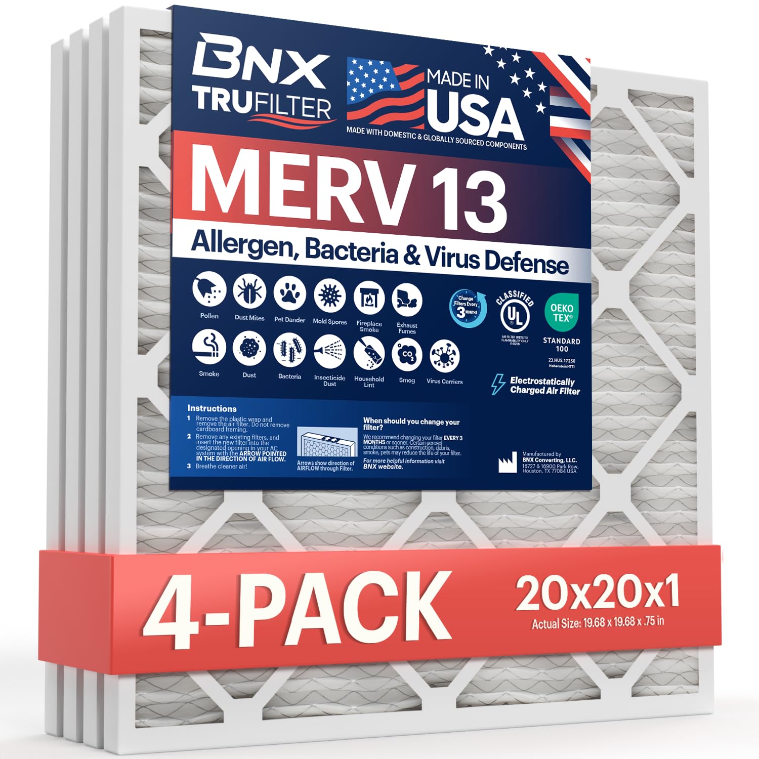 BNX TruFilter 4-pack: empaque práctico para cambios rápidos y convenientes.