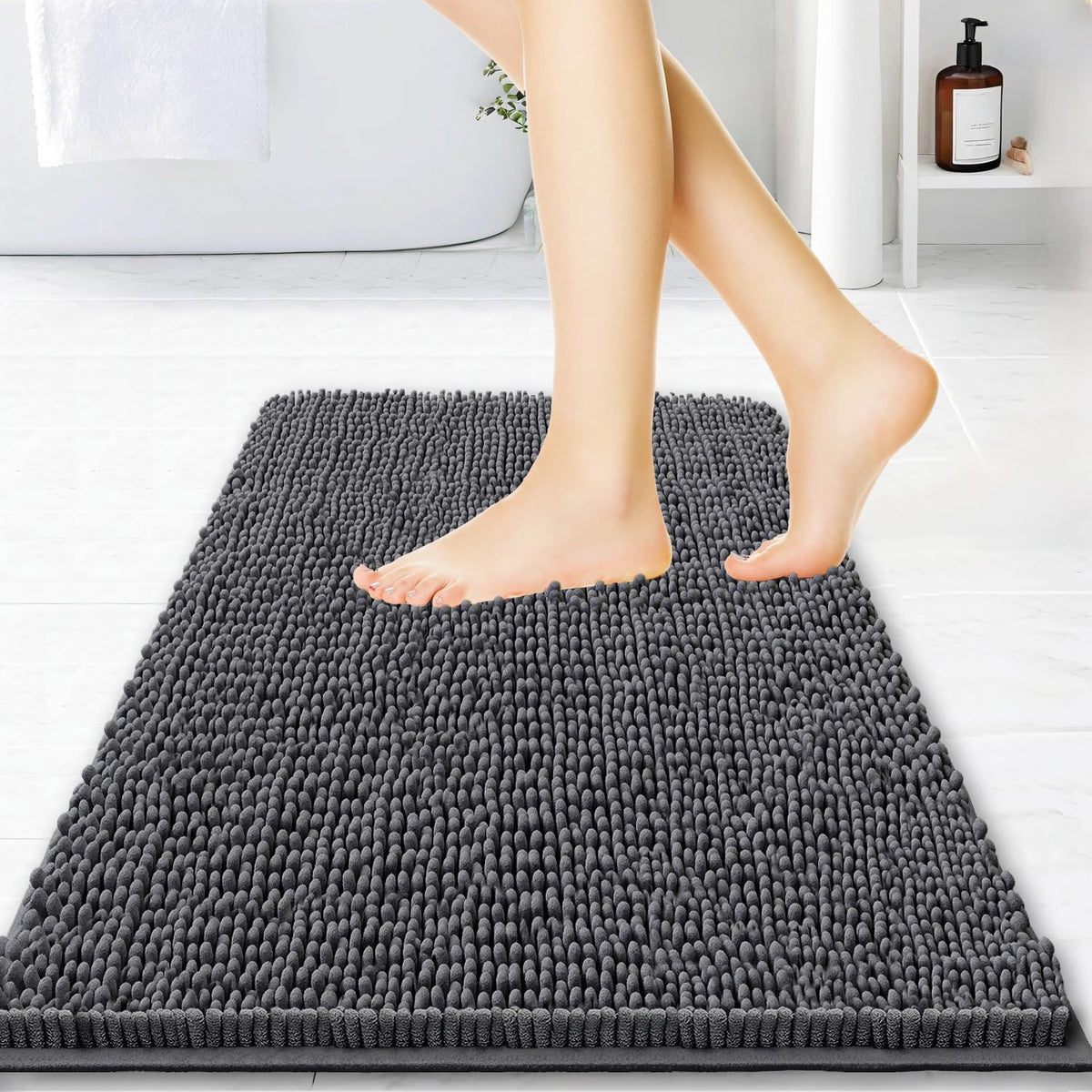 BOANKODU alfombra baño chenilla 15x23, absorbe humedad para pies secos.