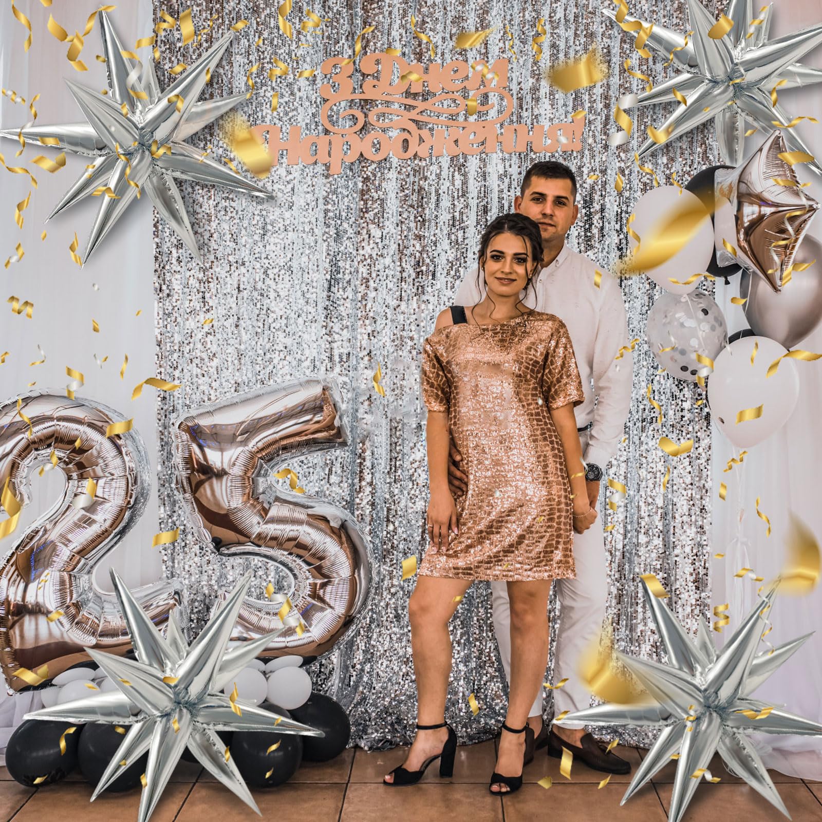 Backdrop de estrella plateada BOMSI, ideal para entradas y sesiones.