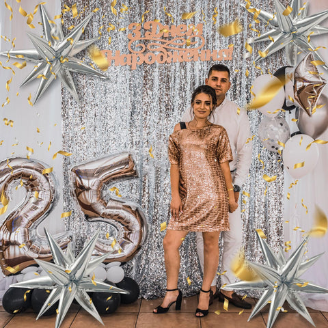 Backdrop de estrella plateada BOMSI, ideal para entradas y sesiones.