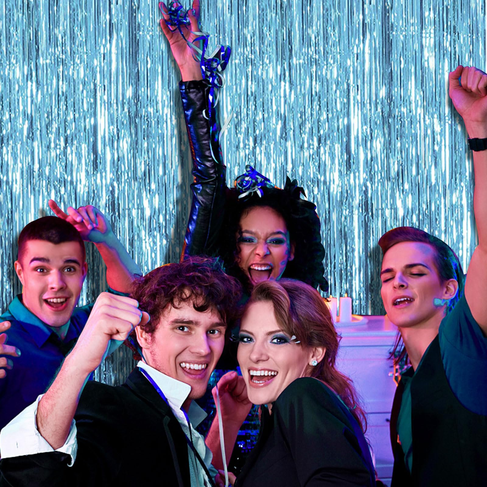 BOMSI cortina de foil azul para fiestas, fácil de montar