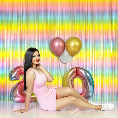 Cortina BOMSI de flecos arcoiris para pared, fondo de evento.