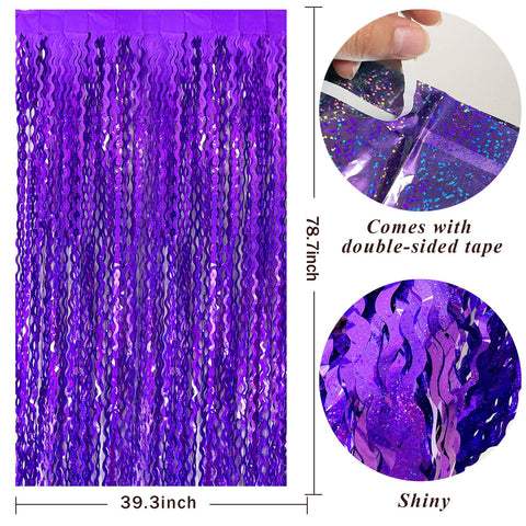 BOMSI cortina de franjas moradas con efecto ondulado para decoración de puertas