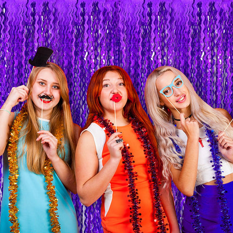 BOMSI cortina de franjas moradas, crea ambiente festivo con brillo