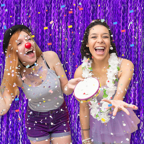 BOMSI cortina de franjas moradas, decoraciones reutilizables y fáciles de instalar