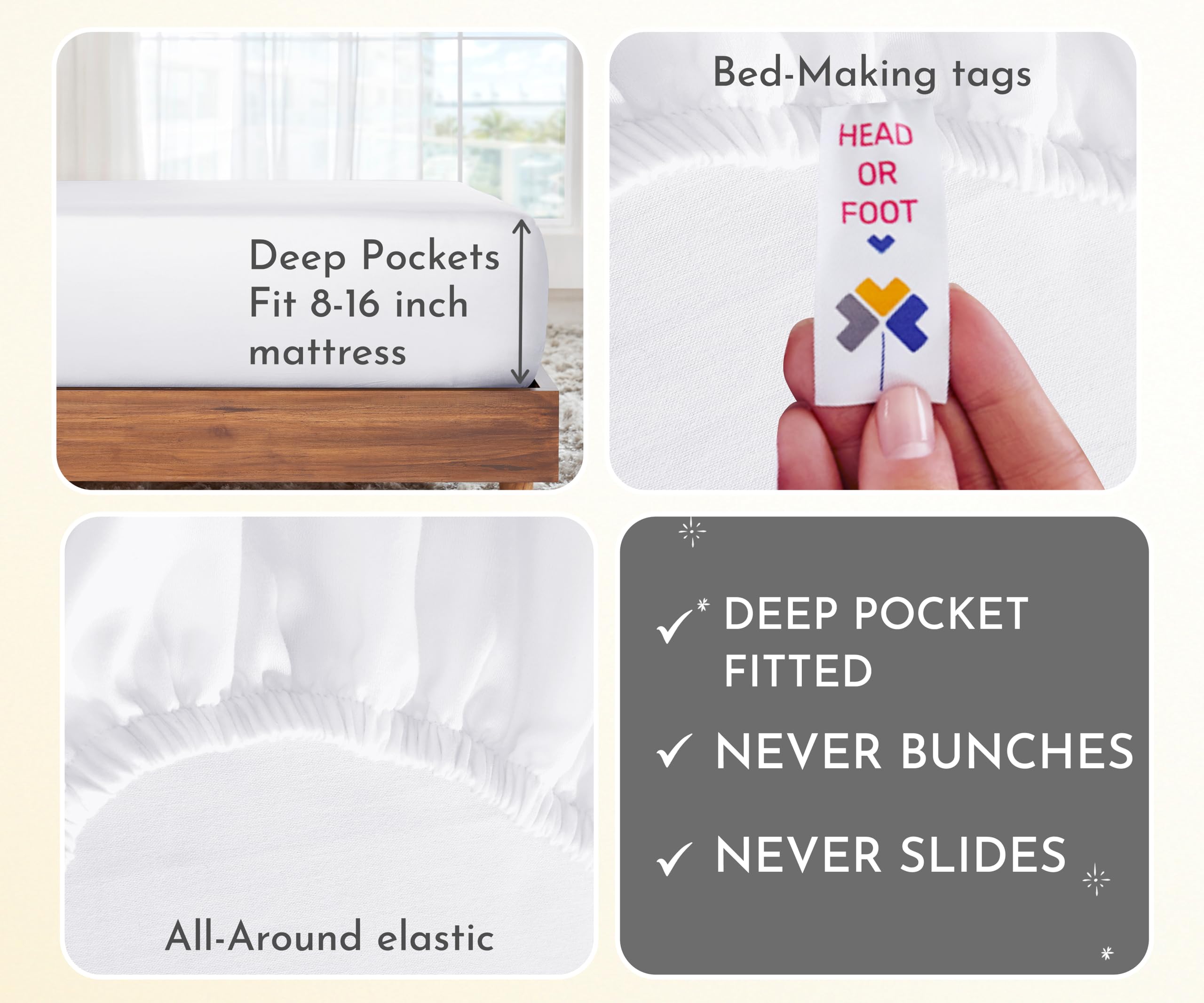 California Design Den: detalle de sábana ajustable con ajuste seguro.