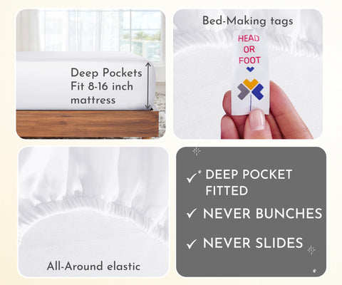 California Design Den: detalle de sábana ajustable con ajuste seguro.