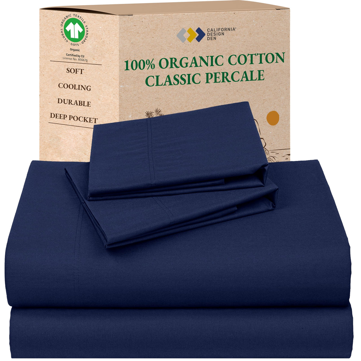 California Design Den: sábanas percal queen navy con tacto crujiente
