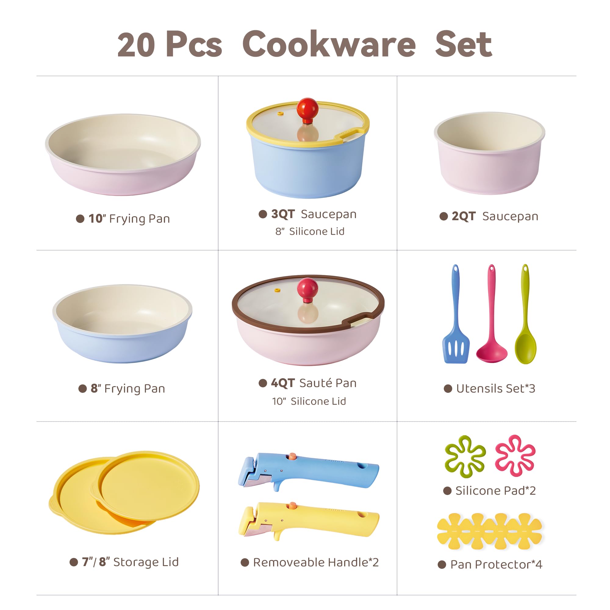 CAROTE cazo ceramico antiadherente con mango desmontable para limpieza rápida.