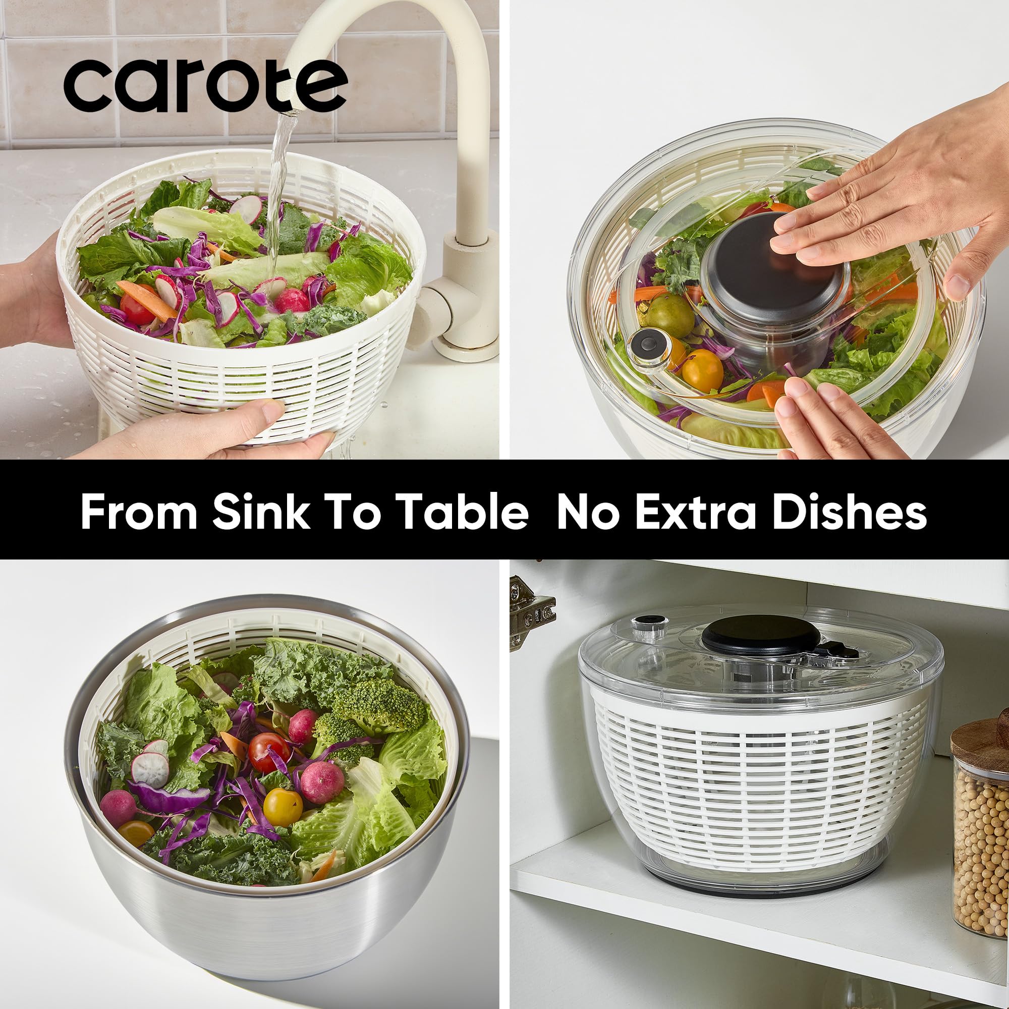 CAROTE centrifuga multifuncional: colador y bol para servir en la mesa.