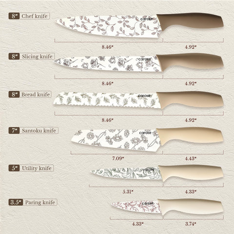 Cuchillos CAROTE con recubrimiento ceramico resistente para evitar manchas.