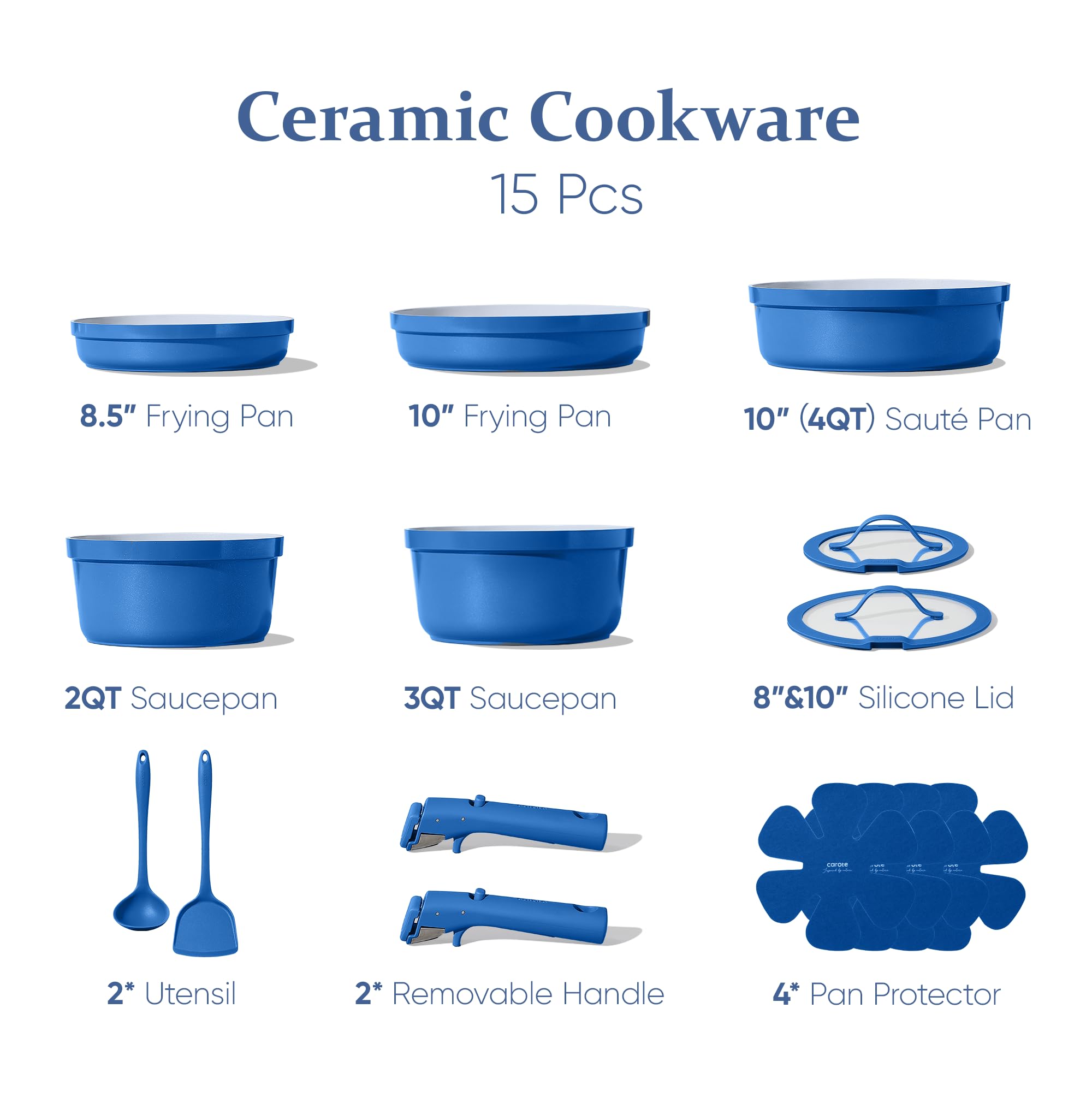 CAROTE Malta Blue sartén de 10 pulgadas con mango desmontable para inducción