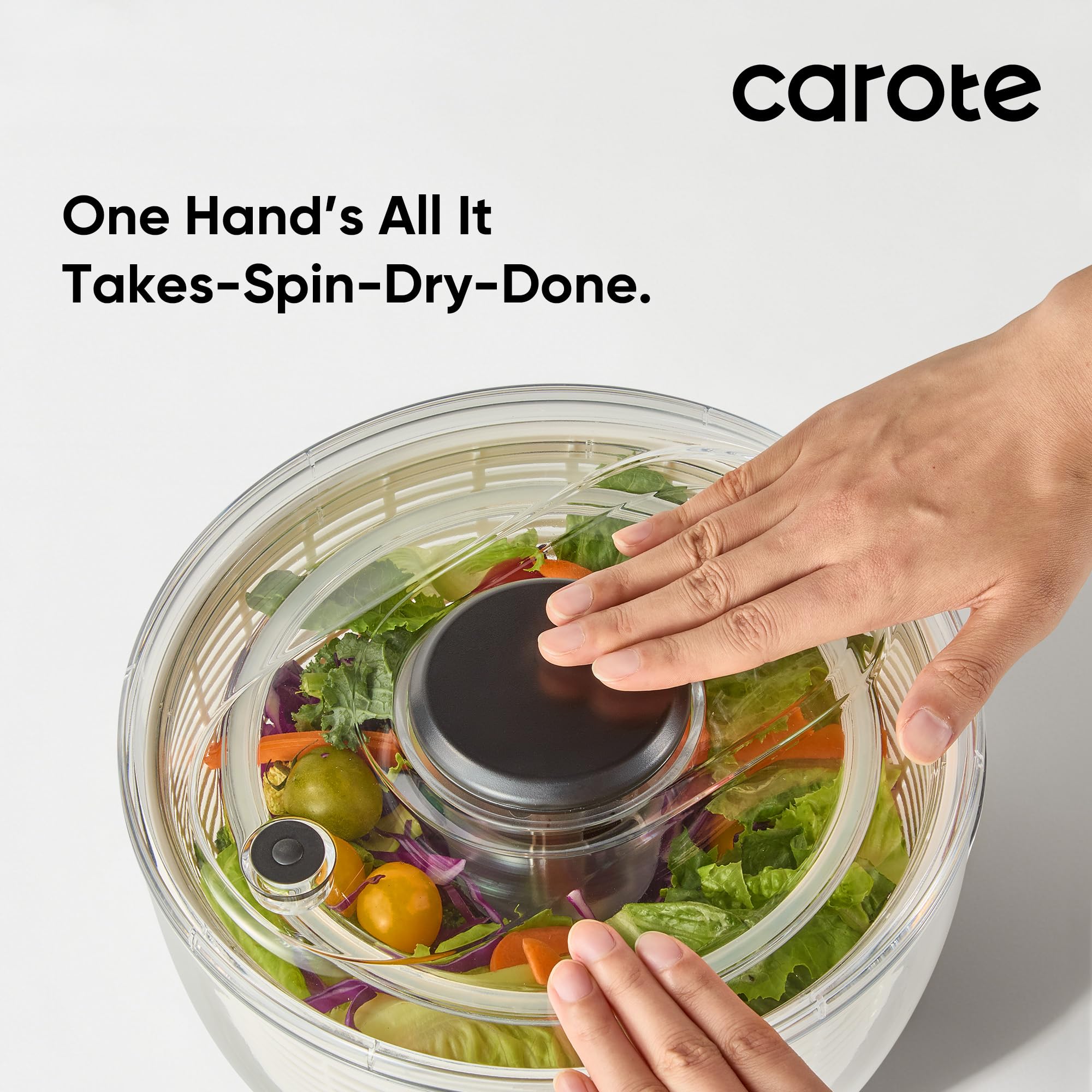 CAROTE operación-con-una-mano facilita lavar y secar con un solo movimiento.