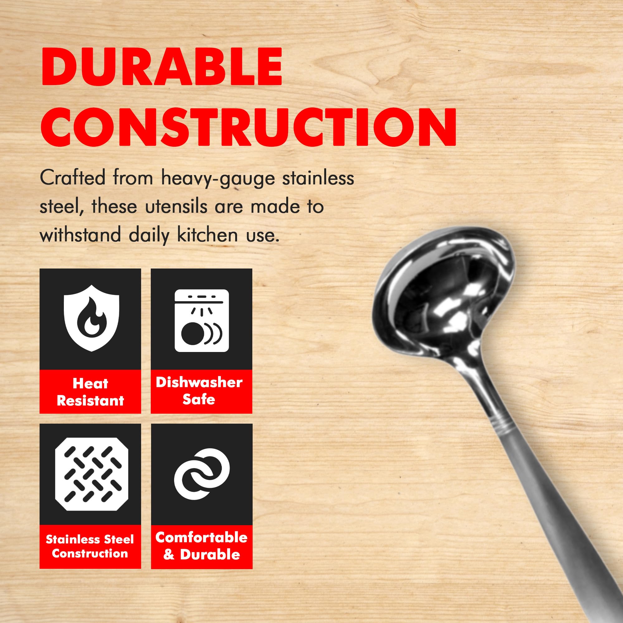 Mango cepillado del Cucharón Chef Craft Select para un agarre cómodo.