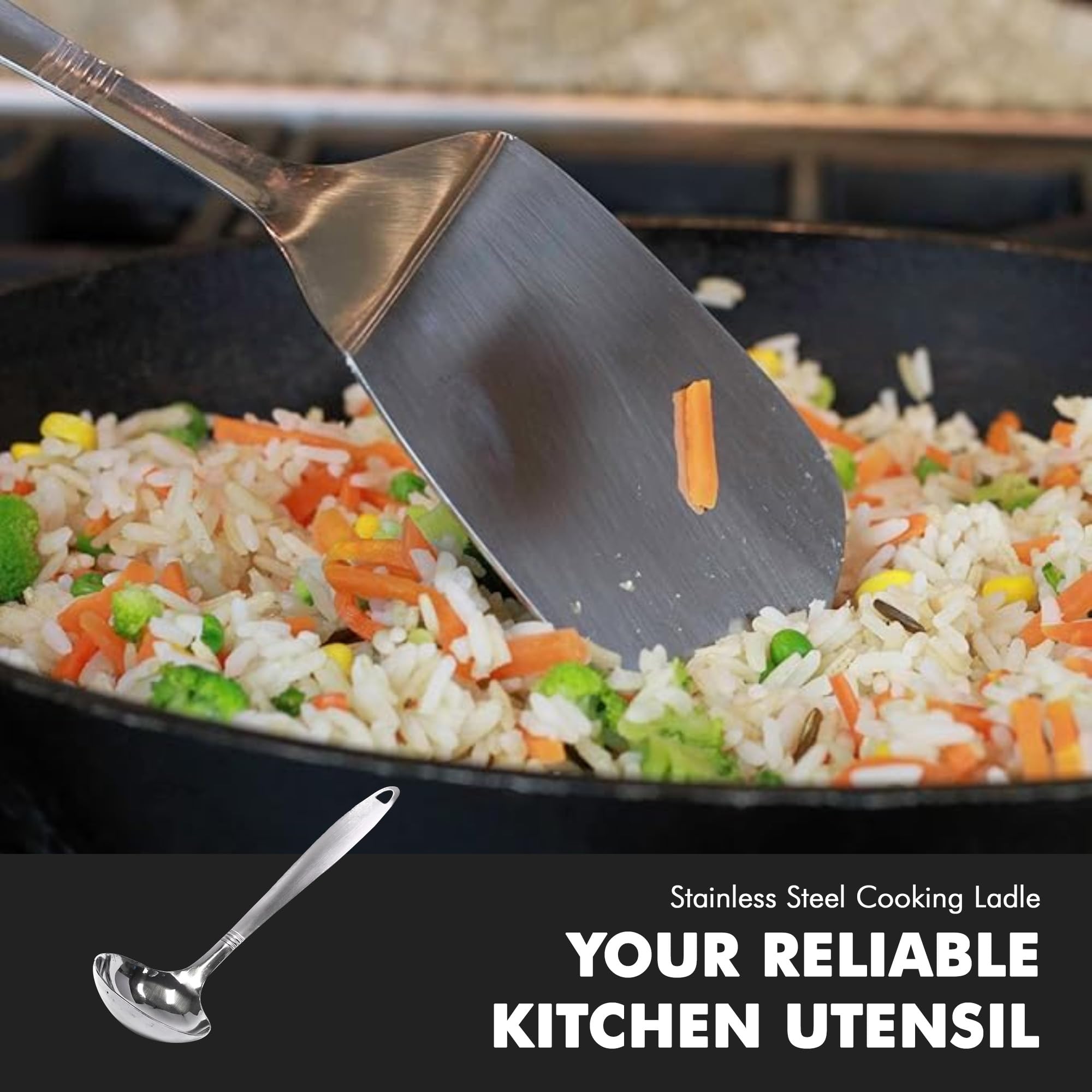 Orificio en el mango del Cucharón Chef Craft Select para colgar y secado.