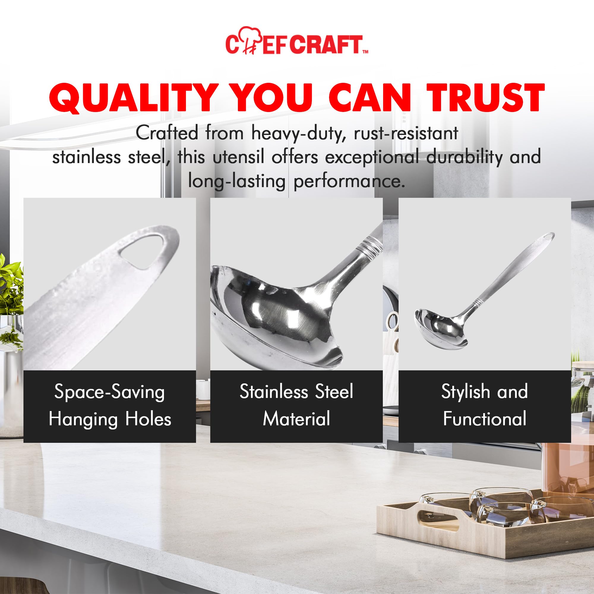 Cucharón en acción para servir sopas y guisos.