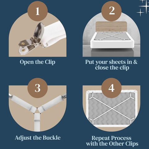 Consss correas para sábanas, clips de metal brillantes sujetan mantas y cubrecamas