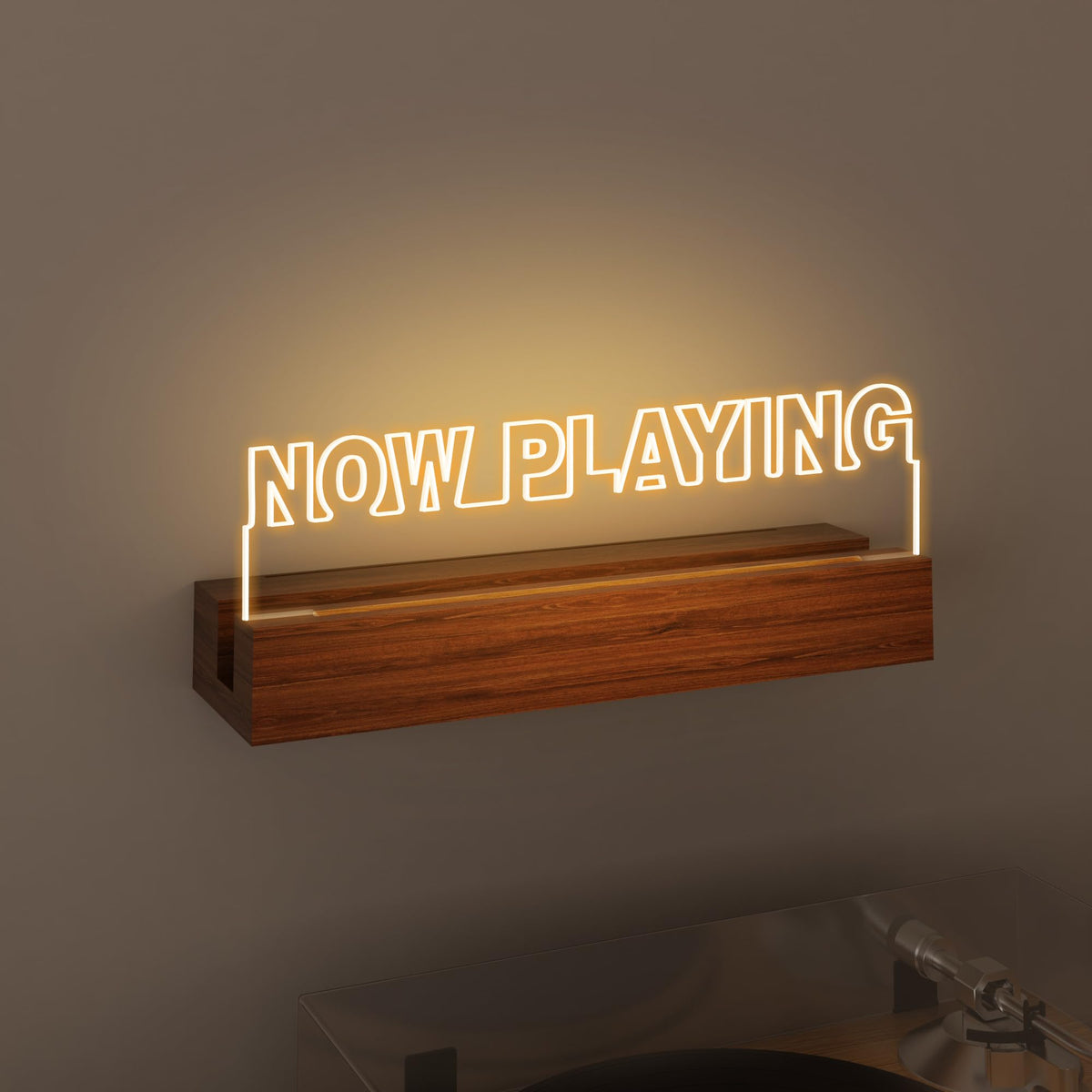 CoolGift Mart: soporte para vinilos en pared iluminado, ideal para exhibir discos con luz cálida.