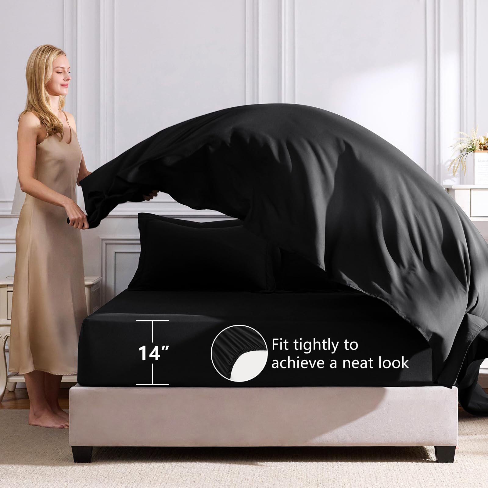 CozyLux sábana ajustable profundo 54x75 con 14 pulgadas, ajuste antideslizante.