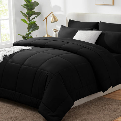 CozyLux conjunto cama completo negro 7 piezas, práctico para todo el año