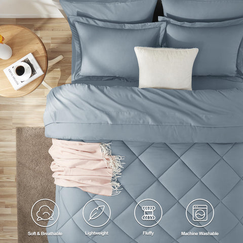 CozyLux Conjunto Reina Azul Ceniza, ajuste profundo y seguro para dormir sin desplazamientos