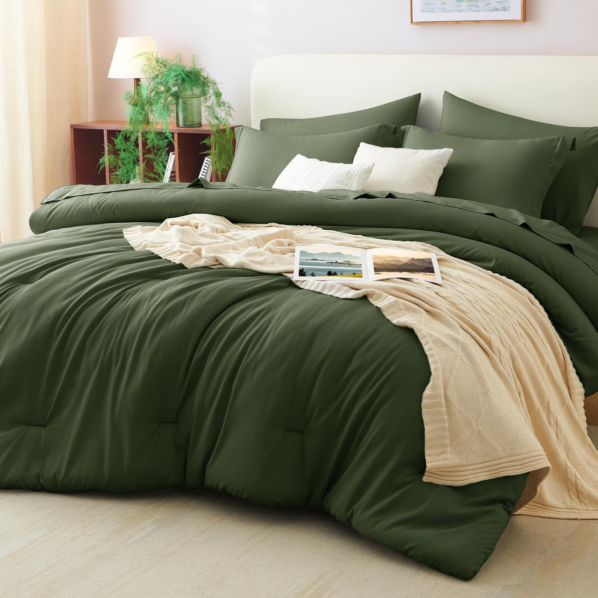 CozyLux edredón rey verde oliva, suave y cálido para dormir mejor