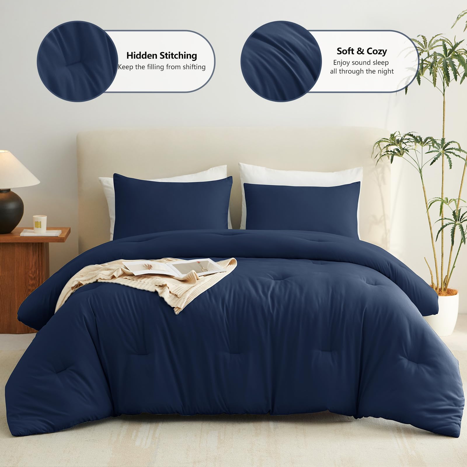 CozyLux costuras ocultas, diseño liso y relleno estable durante lavado.