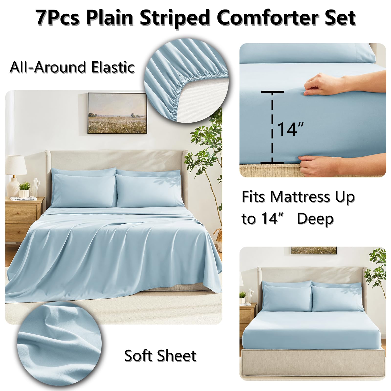 CozyLux detalle pespunte edredón azul: acabado elegante y duradero.