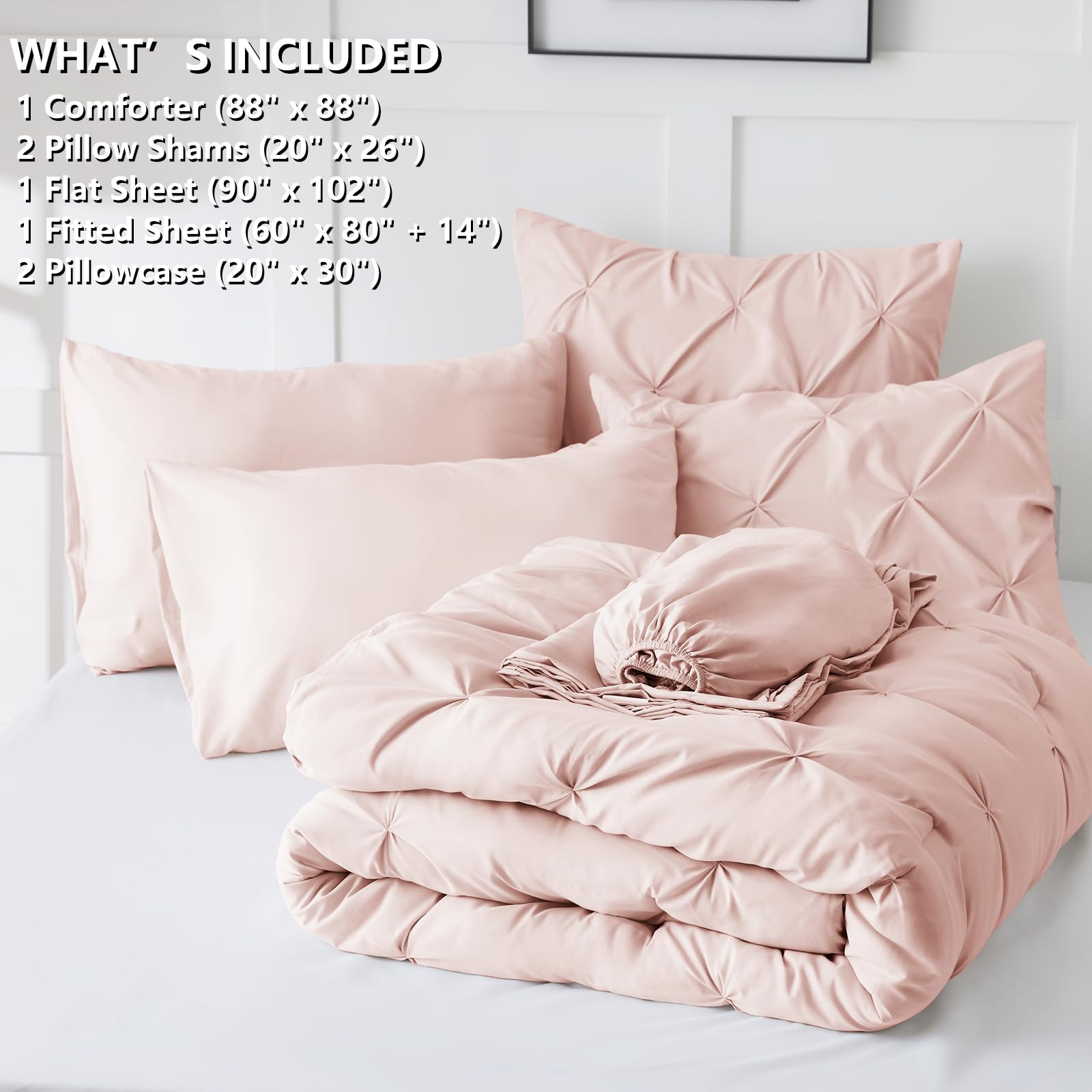 CozyLux detalle pintuck del edredón tamaño reina rosa blush
