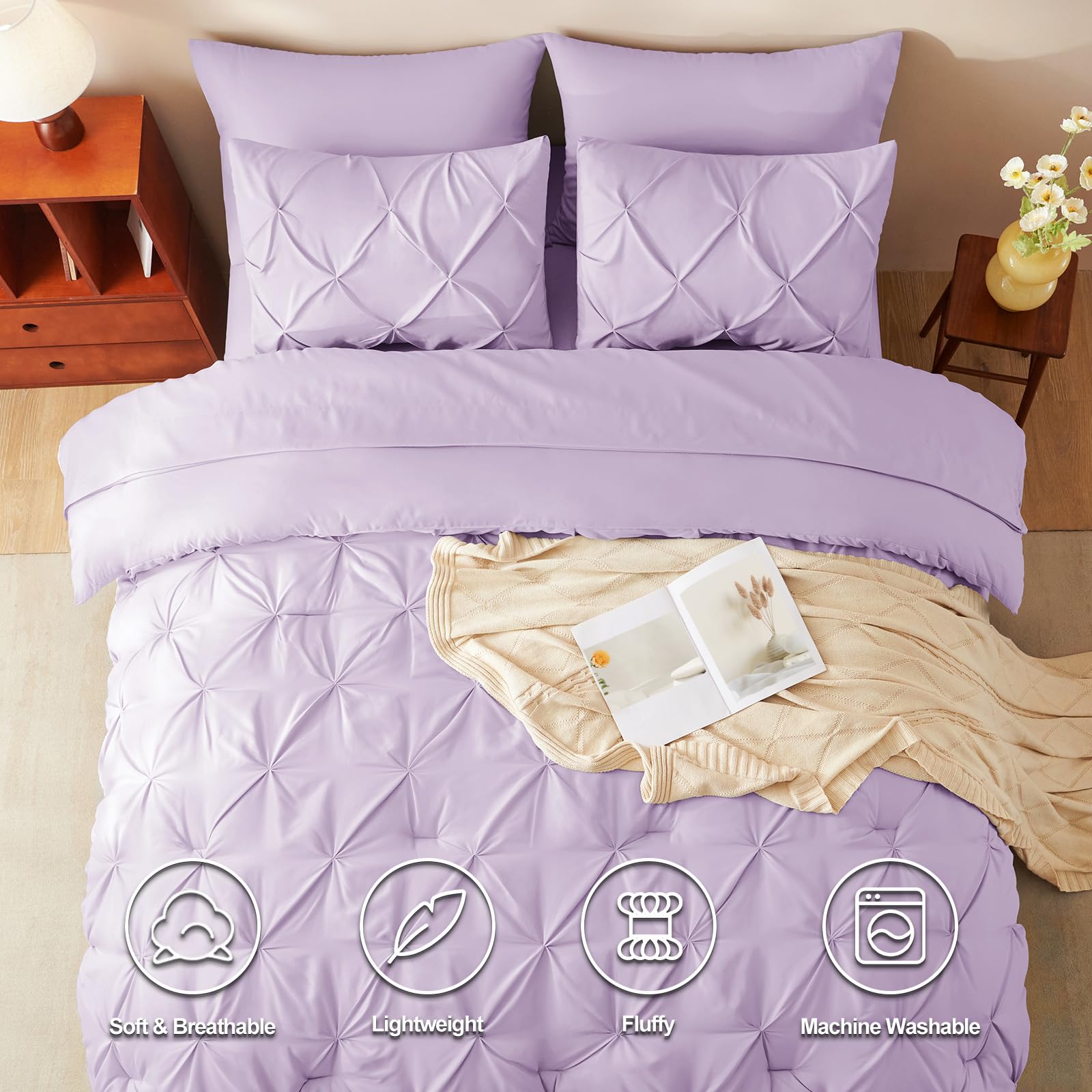 Detalle plisado del edredón CozyLux, acento de lujo en la habitación.