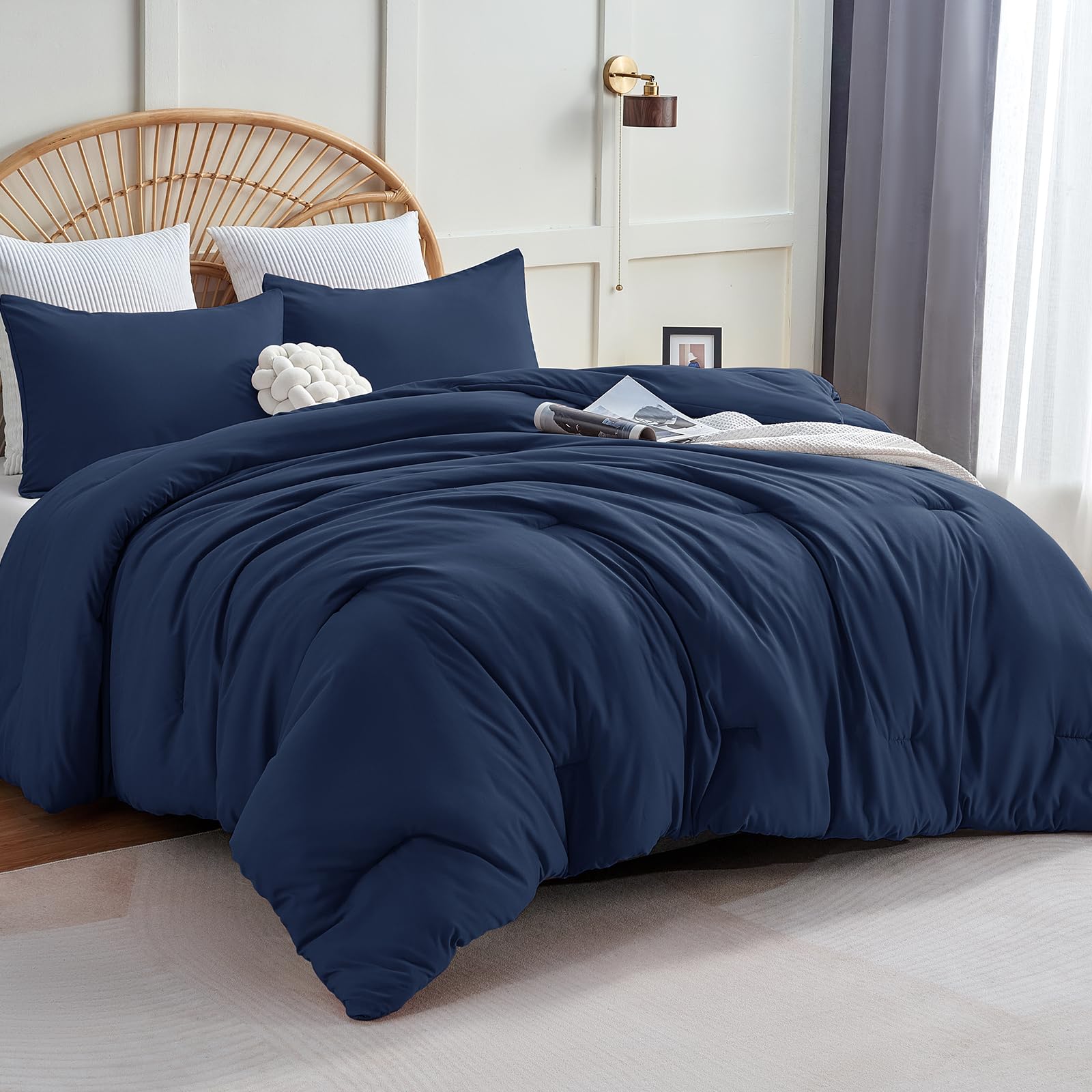 CozyLux edredón navy azul, set completo para cama grande, textura suave.