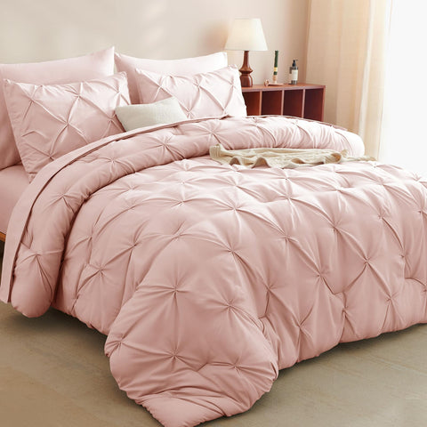 CozyLux edredón tamaño reina rosa blush con pliegues decorativos para dormitorio elegante
