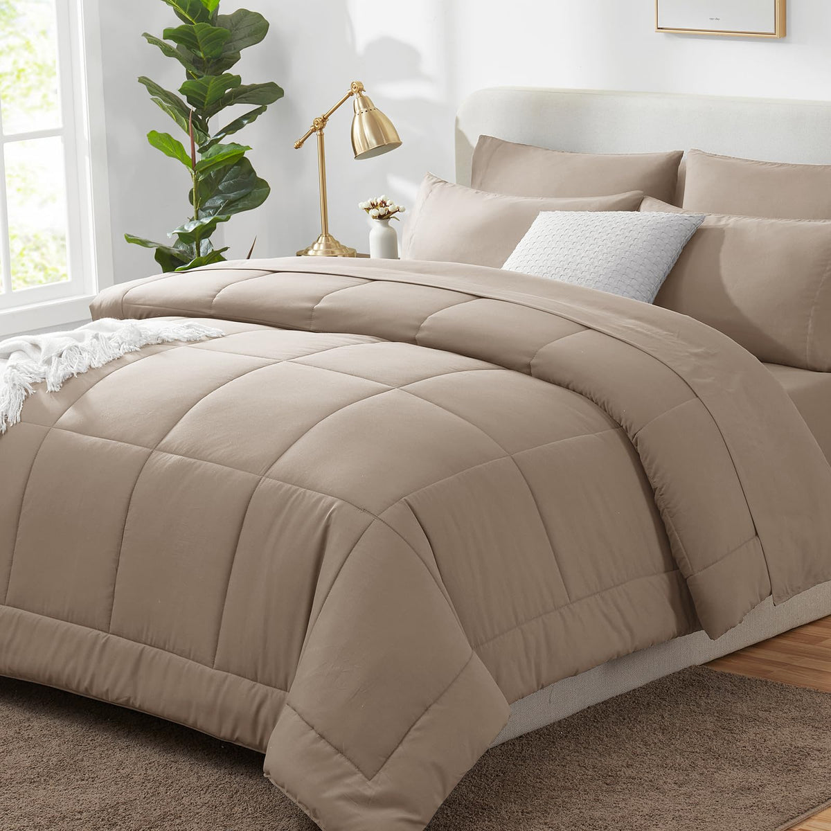 CozyLux edredón rey khaki: suavidad y calidez para todo el año