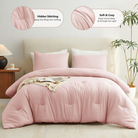 CozyLux edredón tamaño Reina, rosa rubor, detalle tela suave para mayor confort.