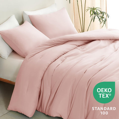 CozyLux edredón tamaño Reina, rosa rubor, lazos en esquinas para evitar desplazamientos.