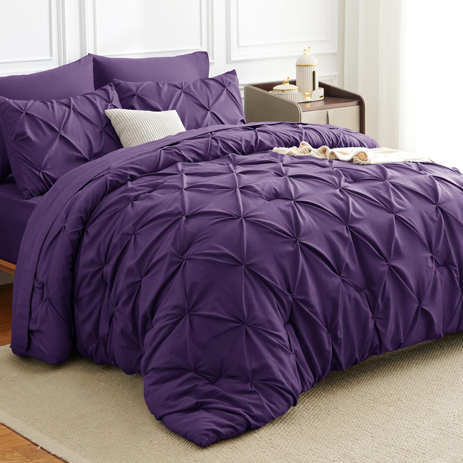 CozyLux sábana ajustable morada, ajuste seguro hasta 35 cm