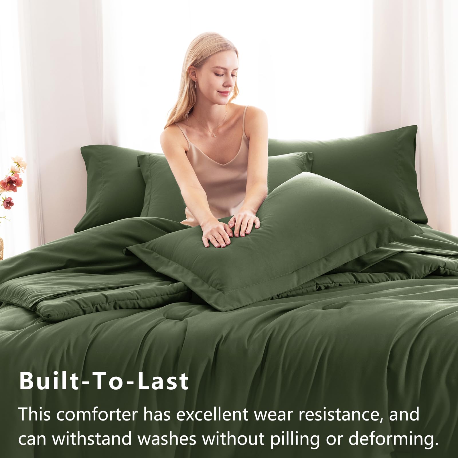 CozyLux sábana ajustable rey verde oliva, ajuste seguro durante la noche